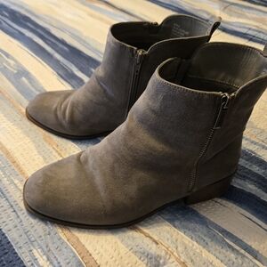 Gray Suede Ankle Boots with Zipper